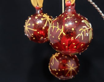 Egyptian Handblown Glass Ornaments - Red and Gold Christmas Tree Decorations - Made in Egypt
