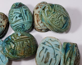 Egyptian Scarab Bead - Hand-Carved Soapstone - High Quality Ancient Egypt Hieroglyphic Symbols - 2 pcs- Made in Egypt