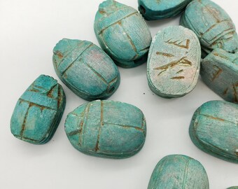 Egyptian Scarab Beads - Soapstone Hand Carved - 12pcs- Made in Egypt