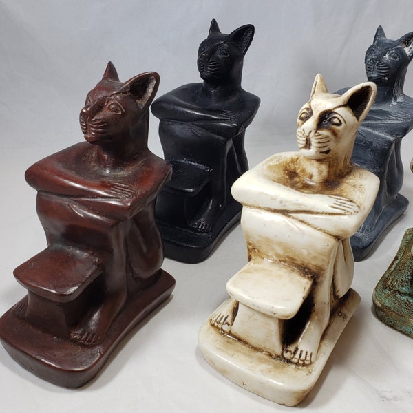 Egyptian Goddess Bastet Cat Statue -  Ancient Egypt Sacred Cat Collectible - Assorted Colors- Made in Egypt