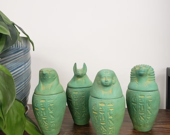 Egyptian Patina Canopic Jar Set - Ancient Egypt Deity - Sons of Horus
