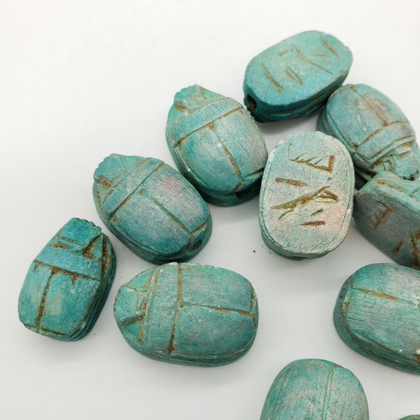 Egyptian Scarab Beads - Soapstone Hand Carved - 12pcs- Made in Egypt