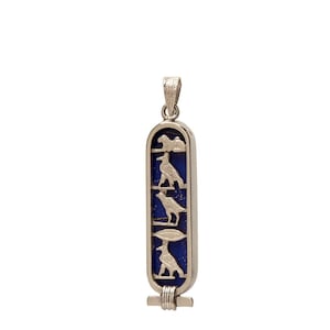 MADE IN EGYPT Lapis Lazuli Gemstone Egyptian Nameplate Necklace - Personalized Cartouche Pendant - Your Name in Hieroglyphic Symbols