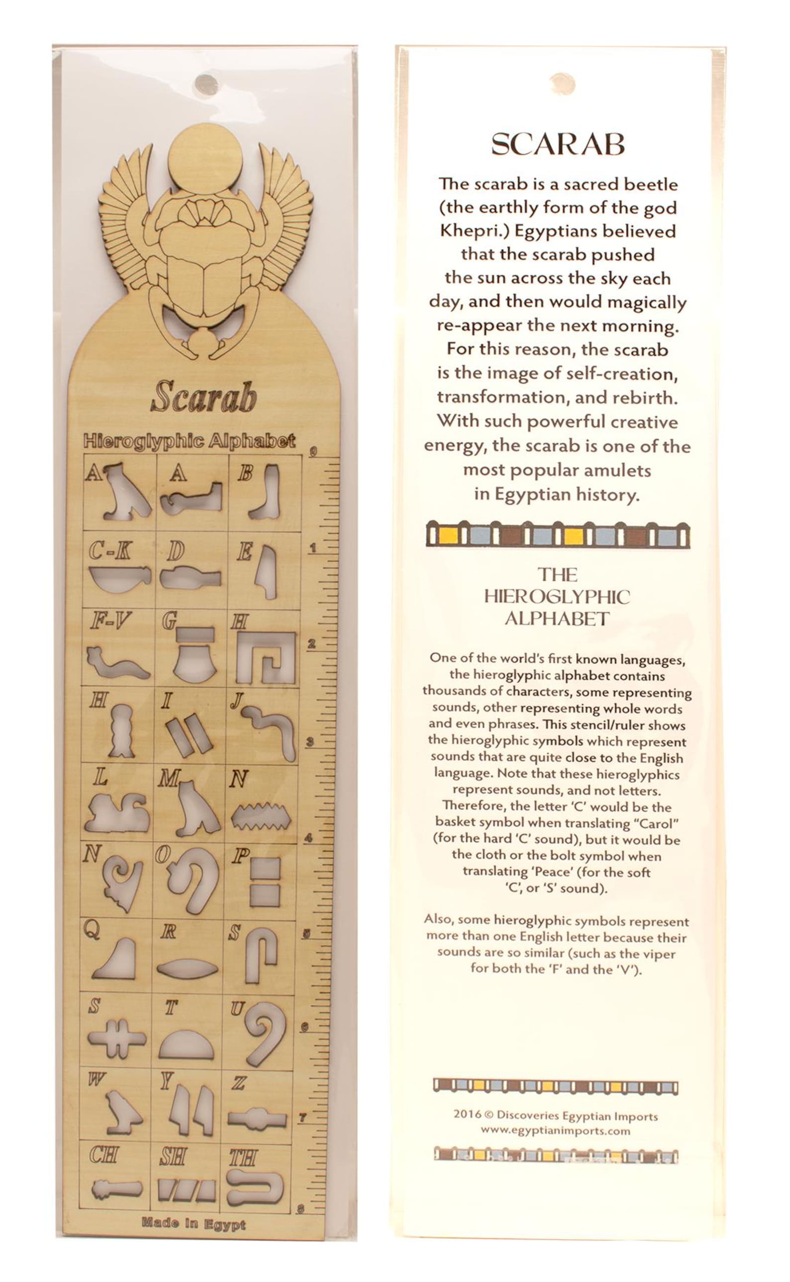 Wooden Hieroglyphic Stencil Ruler - Winged Scarab - Egyptian Study ...