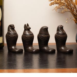 Egyptian Canopic Jar Set: Black Matte Sons of Horus, 4" Handmade Decor