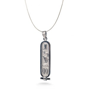 Made in Egypt Sterling Silver Egyptian Cartouche Nameplate Necklace - Your Name in Hieroglyphic Symbols - Personalized Jewelry Made to Order