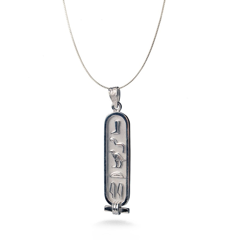 Made in Egypt Sterling Silver Egyptian Cartouche Nameplate Necklace - Your Name in Hieroglyphic Symbols - Personalized Jewelry Made to Order