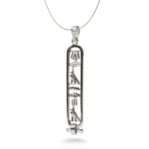 Made in Egypt Sterling Silver Egyptian Cartouche Nameplate Necklace - Your Name in Hieroglyphic Symbols - Personalized Jewelry Made to Order