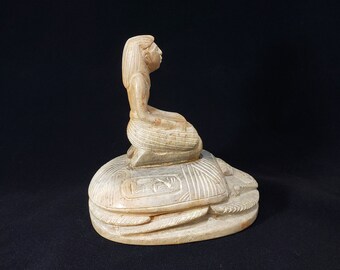 Egyptian Scarab With Pharoah Statue - Hand-Carved Stone Collectible- Made in Egypt