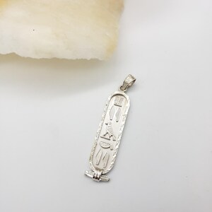 MADE IN EGYPT Diamond Cut Sterling Silver Egyptian Personalized Nameplate Necklace - Cartouche Pendant - Your Name in Hieroglyphic Symbols