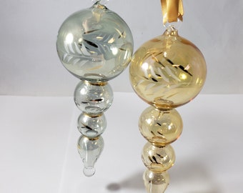 Egyptian Handblown Glass Ornaments - Colored Glass with Etching Christmas Tree Decorations