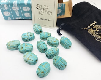 Hand Carved Soapstone Scarab Beads: Ancient Egyptian Hieroglyphs, Vertical Drilled