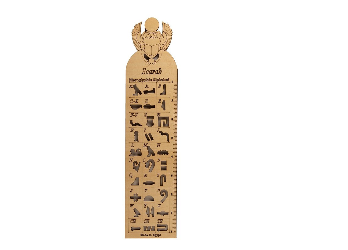 Wooden Hieroglyphic Stencil Ruler - Winged Scarab - Egyptian Study ...