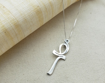 Egyptian Ankh Necklace - Sterling Silver - Egypt Calligraphy Script - Made in Egypt