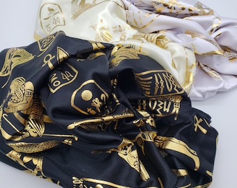 Hieroglyphic Pharaonic Scarf - Black/Gold or Cream/Gold- Made in Egypt - Egyptian Costume