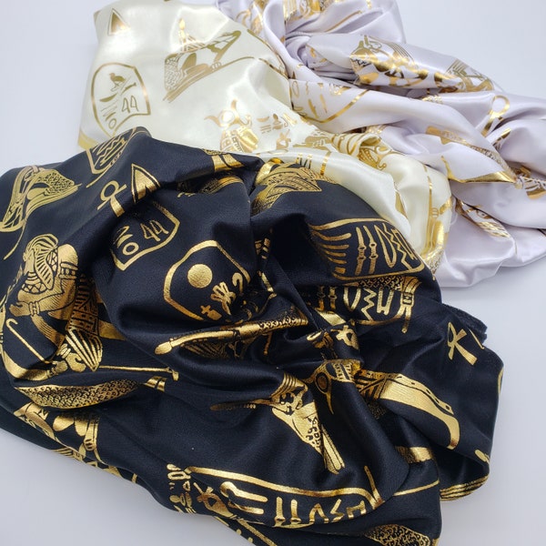 Hieroglyphic Pharaonic Scarf - Black/Gold or Cream/Gold- Made in Egypt - Egyptian Costume