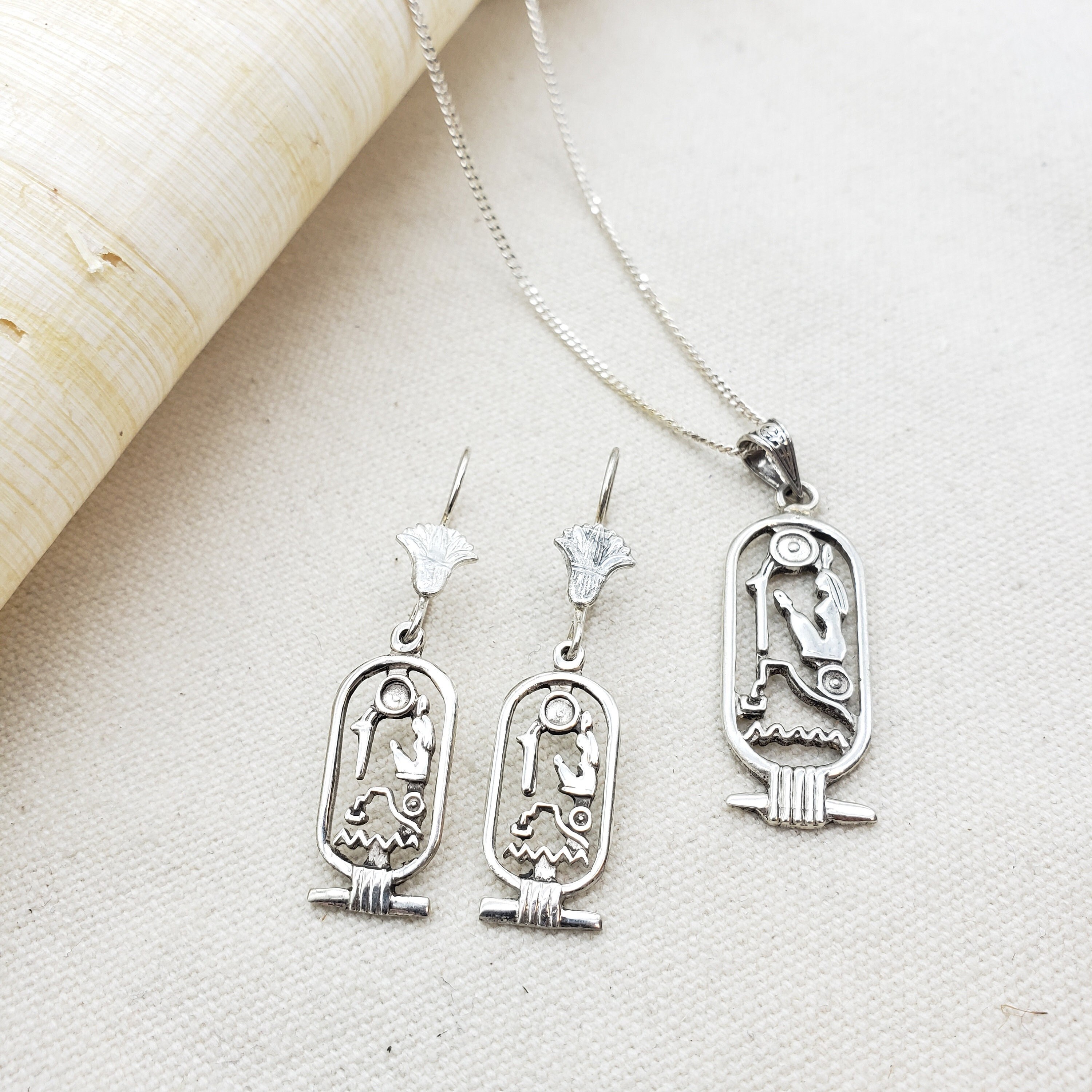 Ramses II Cartouche Earring and Necklace Set Made in Egypt