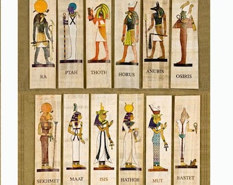 Papyrus Bookmarks - Egyptian Gods/Goddesses - Set of 12 - Made in Egypt