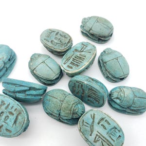 Hand-Carved Egyptian Scarab Beads - 12 pcs- Made in Egypt