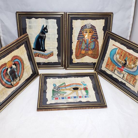 Vintage Framed Original Egyptian Papyrus Painting Vintage Egyptian