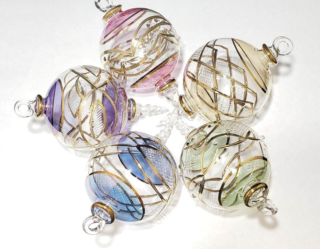 Egyptian Handblown Glass Ornaments Etched Design Christmas Etsy