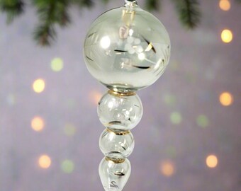 Egyptian Handblown Glass Ornaments - Colored Glass with Etching Christmas Tree Decorations