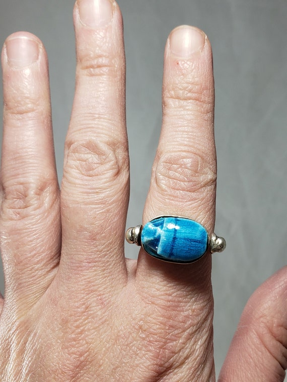 Egyptian Scarab Swivel Ring Hinged Soapstone Scarab… Gem