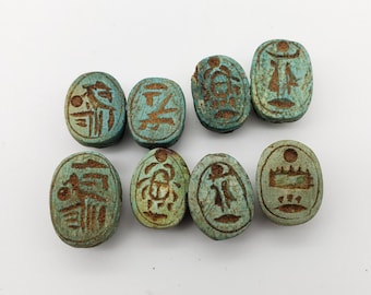 Egyptian Scarab Beads - 12 pcs- Made in Egypt - Small Hand-Carved