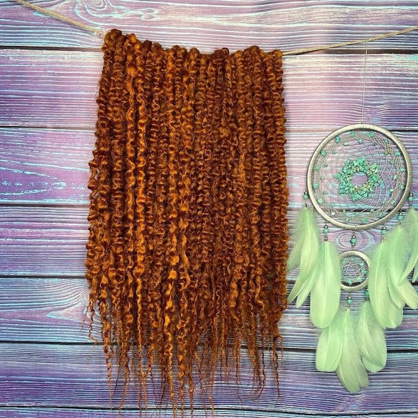 Red Dreadlocks Curls Extensions / Textured Dreadlocks / Handmade Dreadlocks / Red Dreadlocks / Dreadlocks Extensions Set / Hooked Dreadlocks