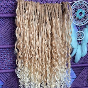 Light Blonde Curly Dreadlocks Extensions/Synthetic Warm Blonde Crochet Dreadlocks/Ombre Boho Dreadlocks SE&DE Curly Double Sided Dreadlocks