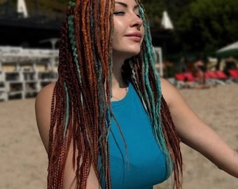 Auburn Ginger Burgundi Synthetic Dreads: Thin Double Ended Dreadlock Extensions