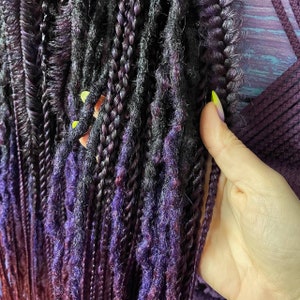 Boho Dreadlocks Dark Purple /Dreadlock Extensions with Textured Dreadlocks, Braids/ Full Set of Faux Dreadlocks/Viking Dreadlocks
