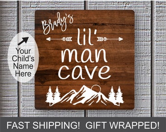 Little Man Cave Wood Sign Blue Blooming Party Nursery Wall Decor for Little Baby Boy or Toddler