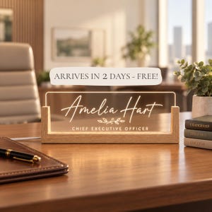 Executive LED Desk Name Plate, Personalized Manager Office Sign, Boss Promotion Gift