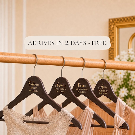 Personalized Dark Wood Bride Hanger, Custom Walnut Wedding Dress Hanger with Name, Bridal Party Gift