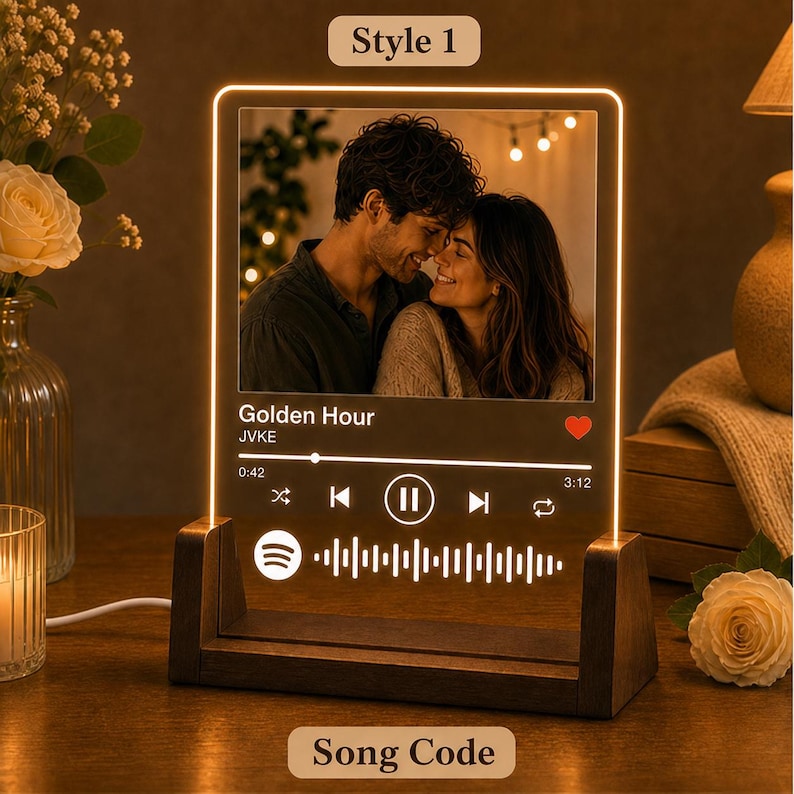 Custom Song Code Plaque, Personalized Music Plaque with Photo, LED Acrylic Song Gift image 4