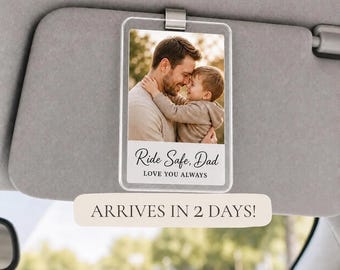 Personalized Dad Car Visor Photo Clip, Custom Acrylic Photo Gift for Dad, Father's Day Car Keepsake, With or Without Clip