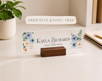 Engineer Desk Name Plate, Personalized Wood Nameplate, Custom Professional Office Sign