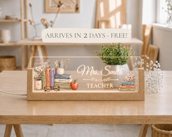 Teacher Appreciation Gift, Personalized LED Teacher Desk Nameplate, Custom Classroom Sign, End of Year Teacher Gift