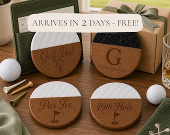 Golf Gift Coasters, Personalized Marble Wood Coaster Set, Custom Golfer Gift, Golf Dad Decor