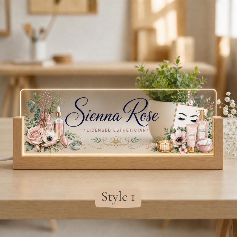 Personalized Esthetician LED Nameplate, Custom Lash Tech Desk Sign, Salon Owner Gift - image 5: 05-Style1
