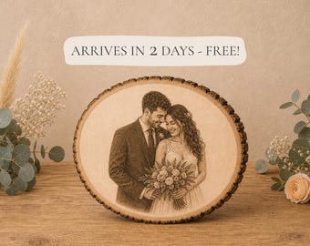 Personalized Wood Photo Engraving, Custom Wedding Photo on Wood Slice, Engraved Log Slice Gift for Couple