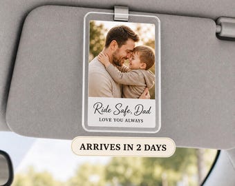 Personalized Dad Car Visor Photo Clip, Custom Acrylic Photo Gift for Dad, Father's Day Car Keepsake, With or Without Clip