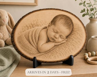 Baby Photo Wood Slice, Custom Birth Stats Gift, Personalized Newborn Photo Engraving