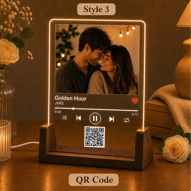 Custom Song Code Plaque, Personalized Music Plaque with Photo, LED Acrylic Song Gift image 6