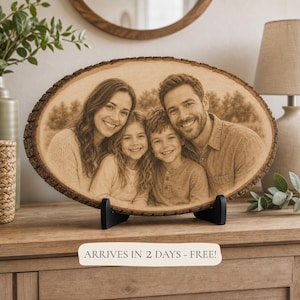 Family Photo Wood Slice, Personalized Photo on Wood, Custom Family Portrait Engraving Gift