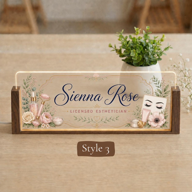 Personalized Esthetician LED Nameplate, Custom Lash Tech Desk Sign, Salon Owner Gift - image 7: 07-Style3