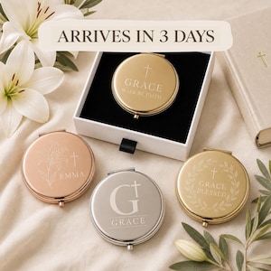 Personalized Christian Compact Mirror, Scripture Gift for Women, First Communion or Faith Gift, UV Printed Pocket Mirror with Box