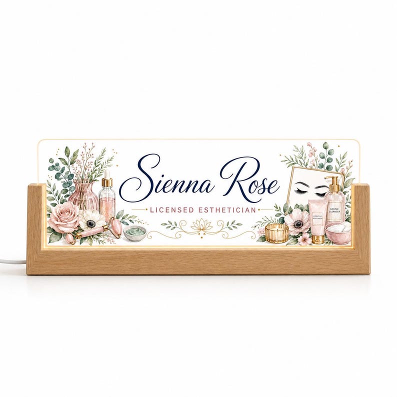 Personalized Esthetician LED Nameplate, Custom Lash Tech Desk Sign, Salon Owner Gift - image 2: 02-CleanProduct