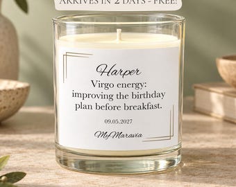 Virgo Birthday Thoughtful Detail Candle, Personalized Scented Gift, Four Message Styles, MyMaravia